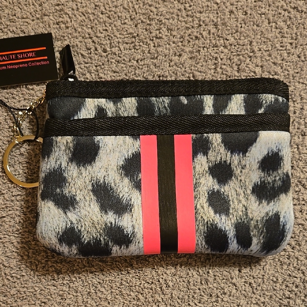 Leopard Print Pouch with Pink Stripe